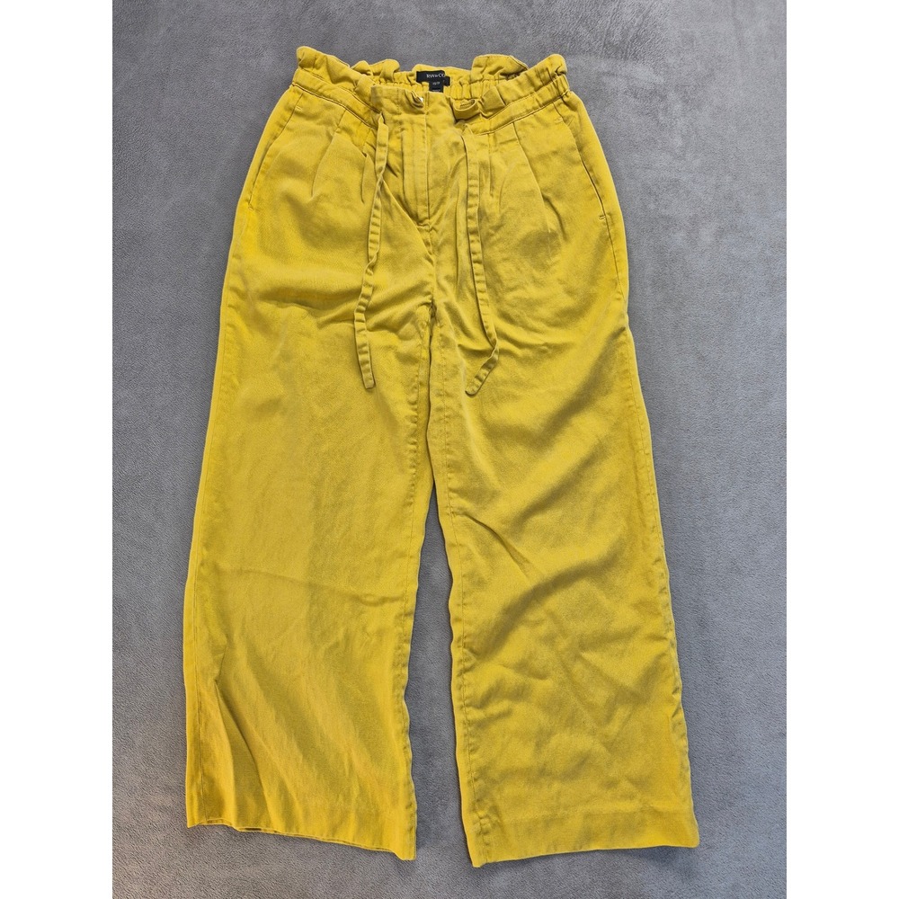 RW&CO Womens XS Mustard Yellow Wide Leg Paperbag Pant Tencel Linen Stretch Waist